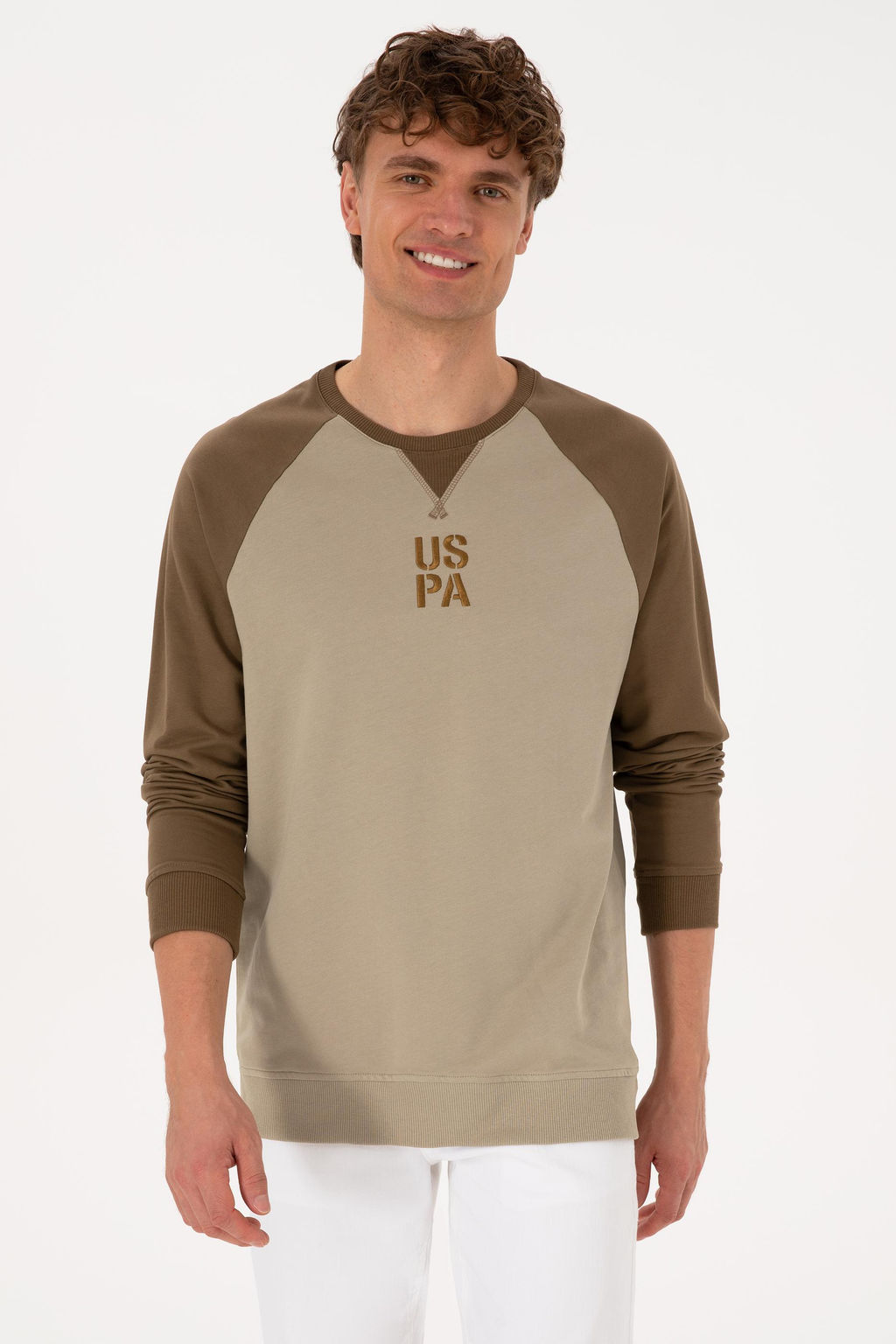 Erkek Bisiklet Yaka Regular Fit Haki Sweatshirt