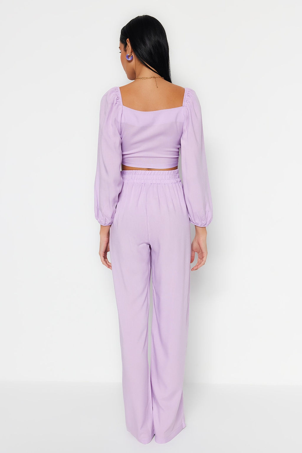 Plaj Giyim Lila Dokuma Baglama Detayl? Bluz-Pantolon Tak?m TBESS23AU00072 - Trendyolmilla фото 5