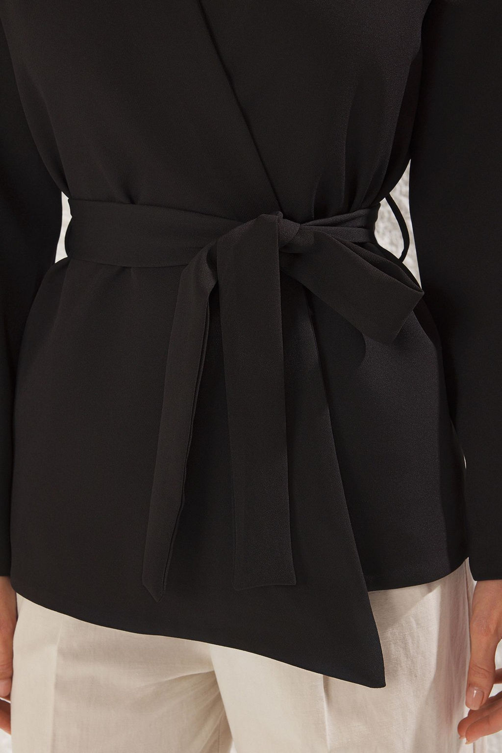 Trendyolmilla Siyah Kruvaze Baglama Detayl? Dokuma Blazer Ceket TWOSS25BC00031 фото 3