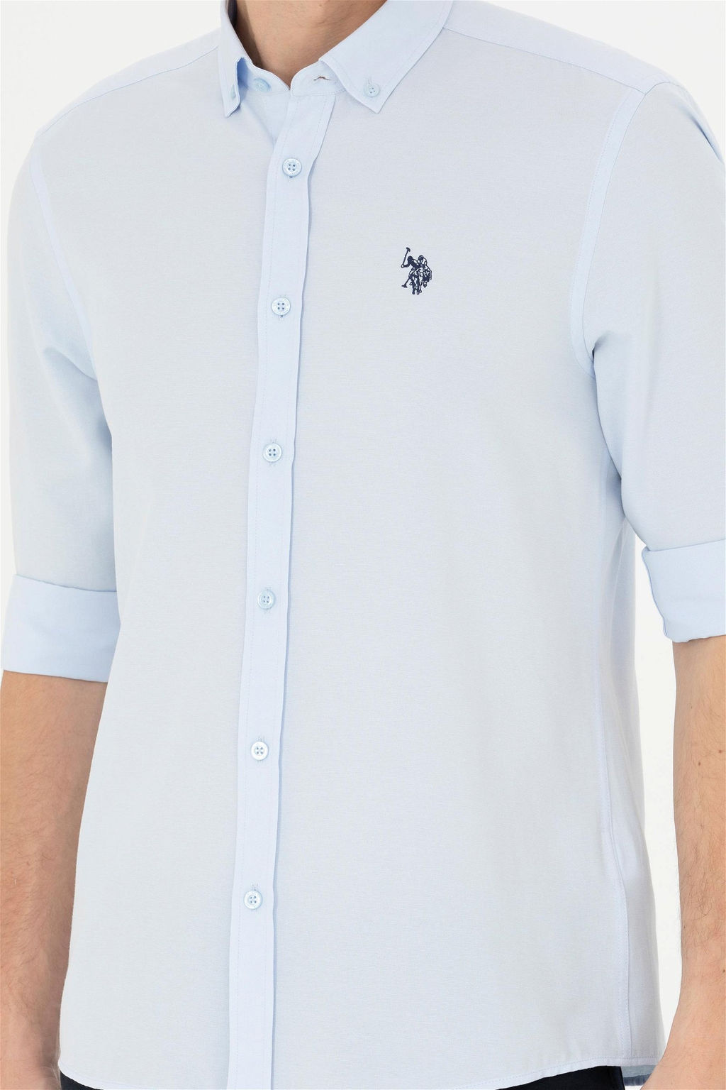 Мужская голубая базовая рубашка с длинным рукавом - U.s. polo assn фото 6