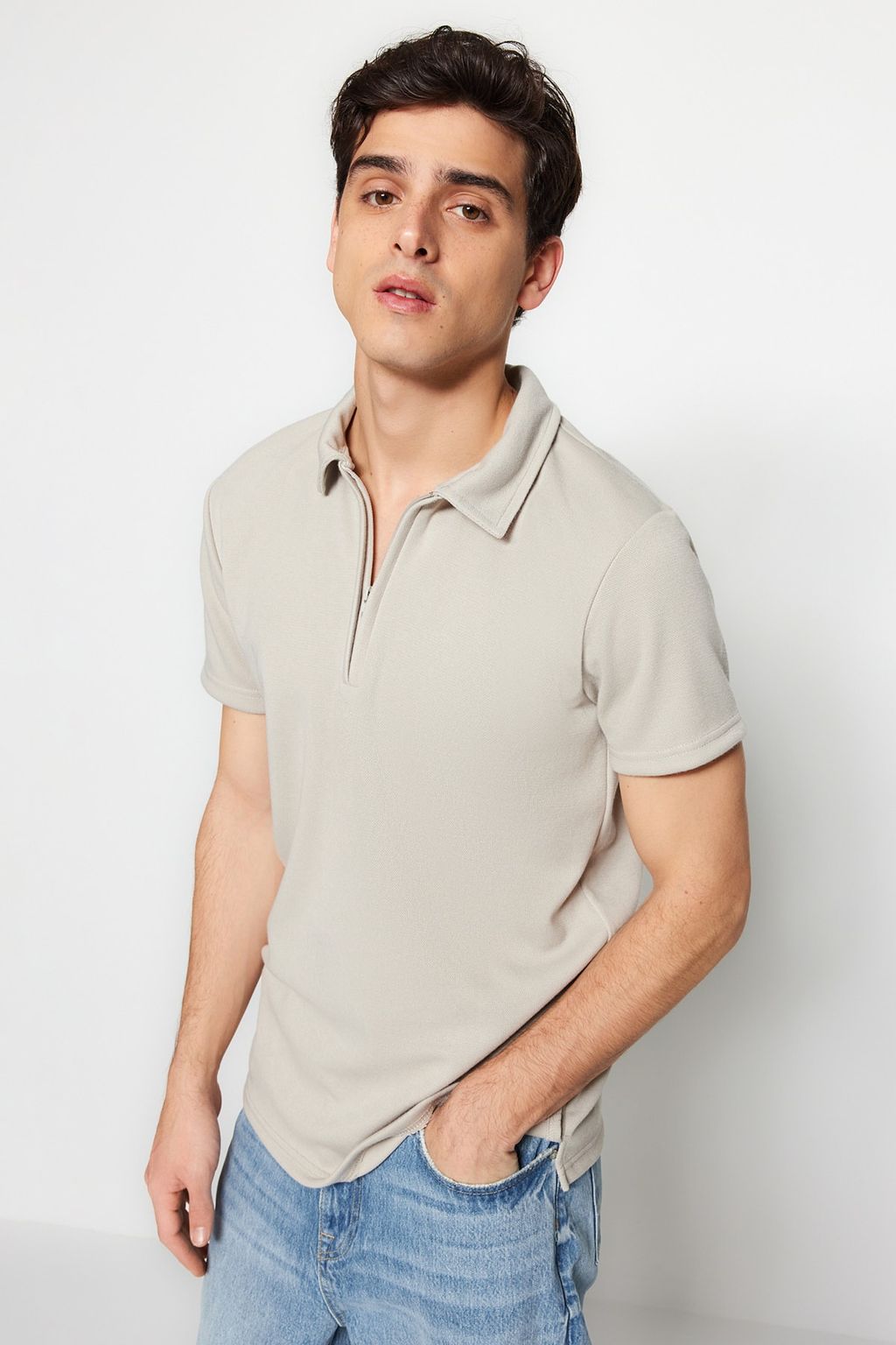 TRENDYOL MAN Premium Tas Regular/Normal Kesim Pike Fermuarl? Polo Yaka T-shirt TMNSS23PO00019 - Trendyolmilla фото 3