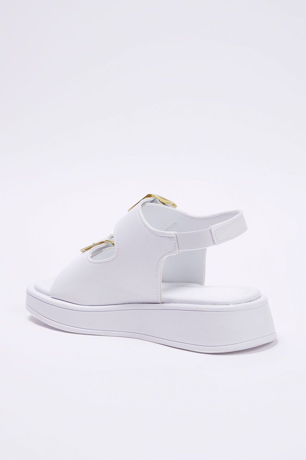 Beyaz Cift Tokal? Kad?n Kal?n Taban Sandalet TAKAW25SD00000