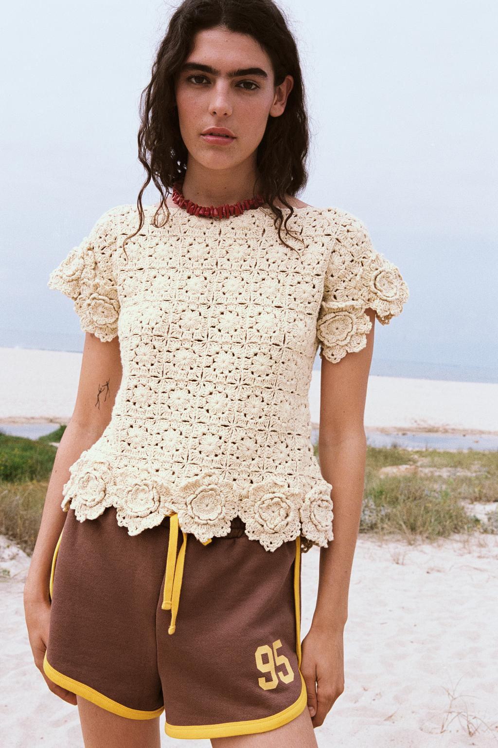 FLORAL CROCHET KNIT TOP