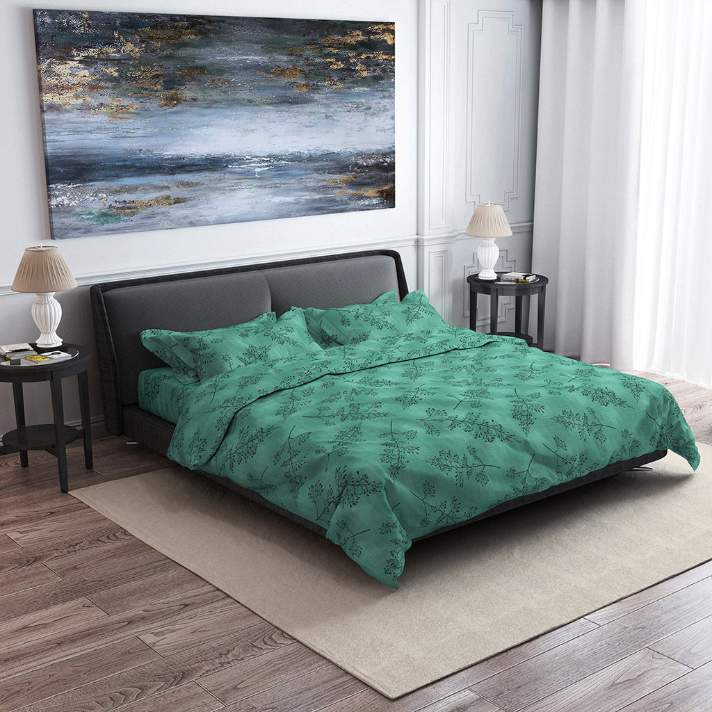 Простыня 2-х спальная "Ботаника" мятный 180х220см, поплин 115г/м2, хлопок 100%, упаковка "классическая" ПВХ 28х41см, "Домашняя мода" (Россия)