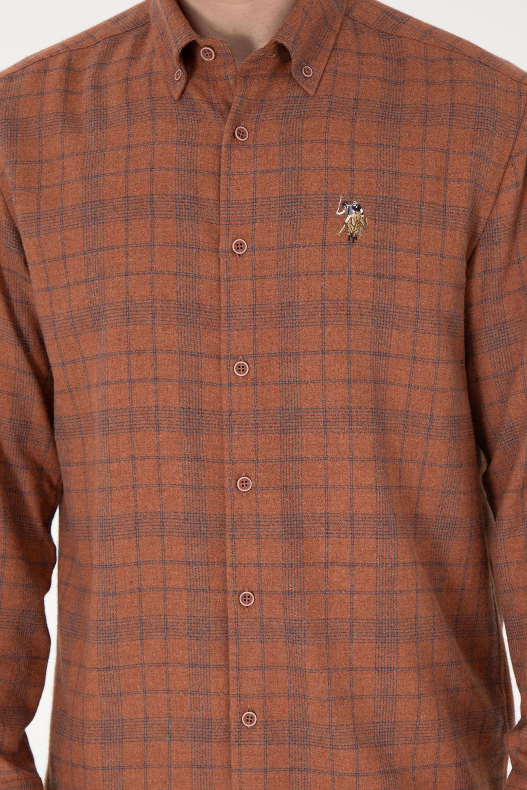 Мужская рубашка с длинным рукавом кирпичного цвета Неожиданная скидка в корзине - U.s. polo assn фото 6