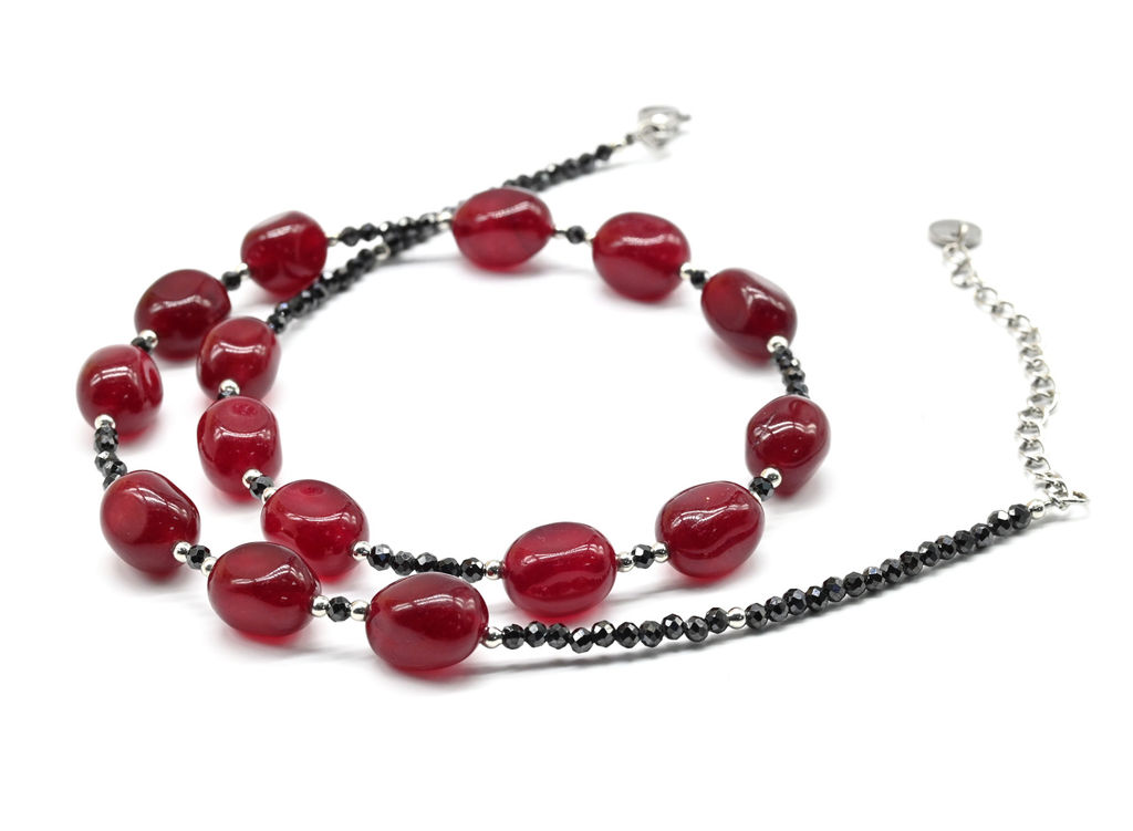 Чокер из циркона с кальцитом галтовка 7*11мм цв.бордовый, 39см