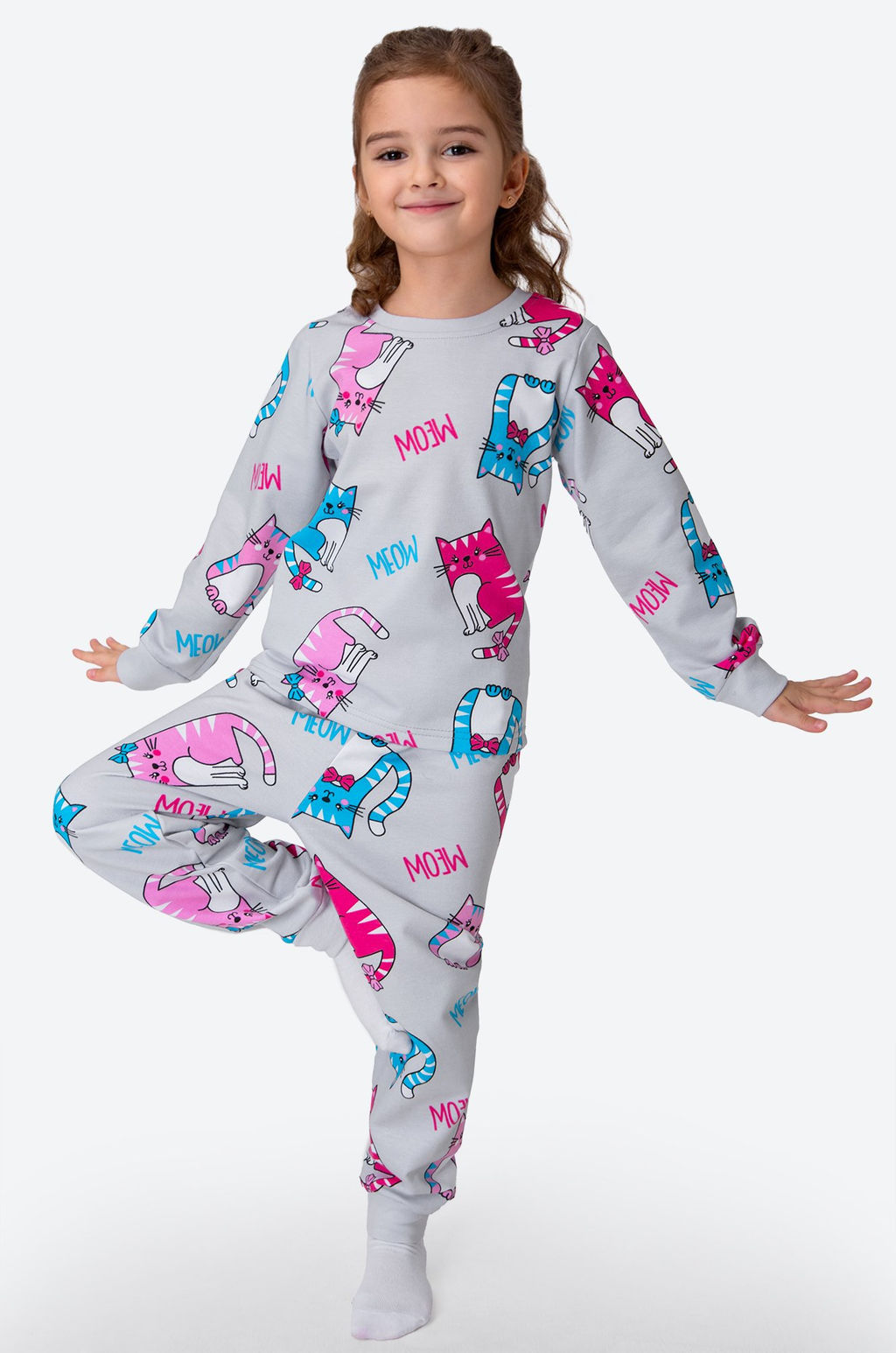 Хлопковая пижама для девочки из футера с начесом Happy Fox  фото 5