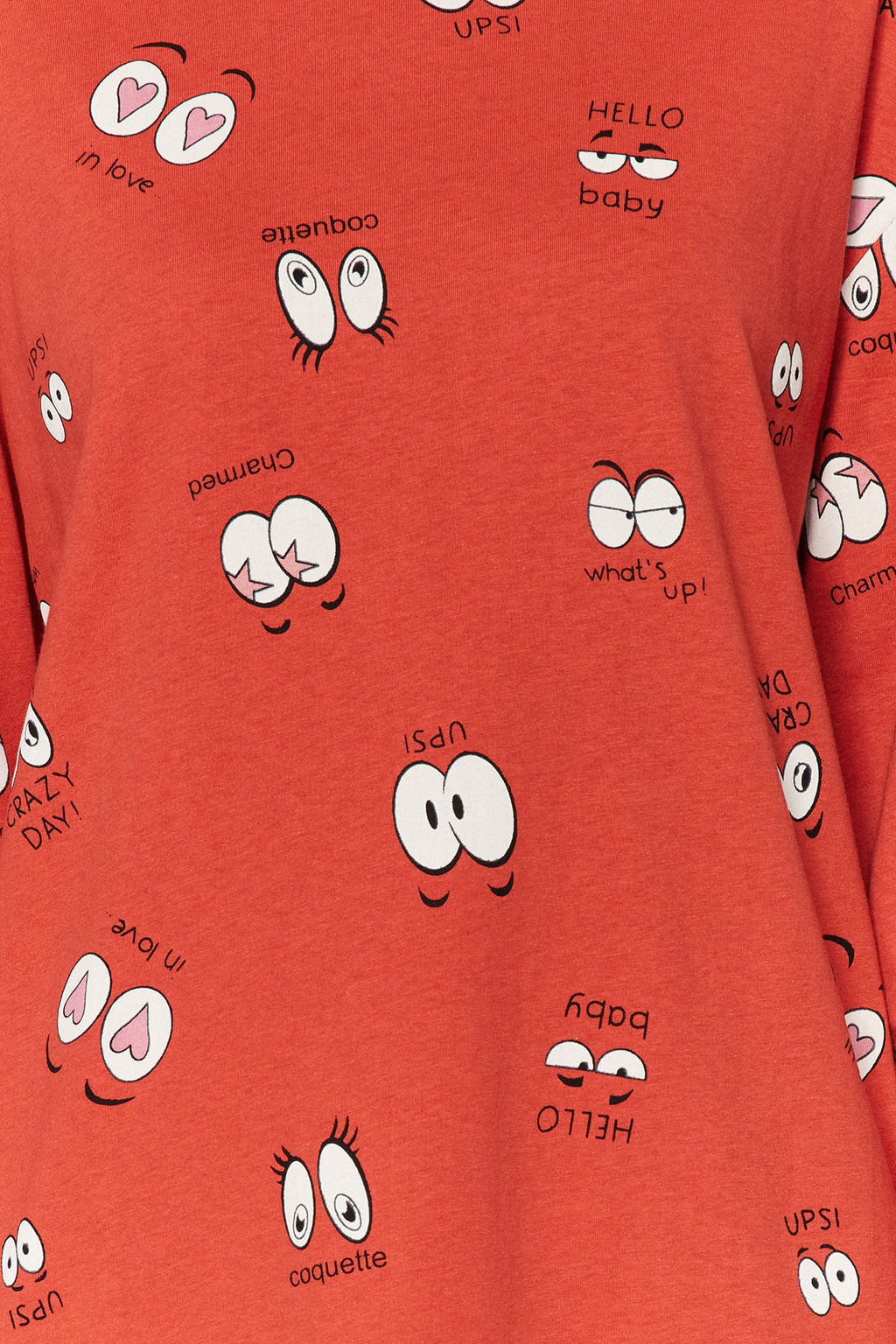 Trendyolmilla Gri %100 Pamuklu Goz Desenli T-shirt-Jogger Orme Pijama Tak?m? THMAW22PT0270