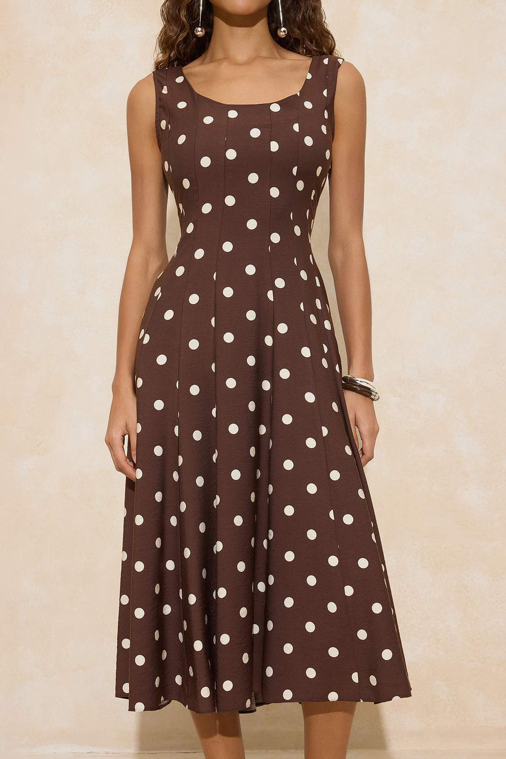 Kahverengi Puantiyeli Baglama Detayl? Midi Dokuma Elbise TWOSS26EL00055 - Trendyolmilla фото 6