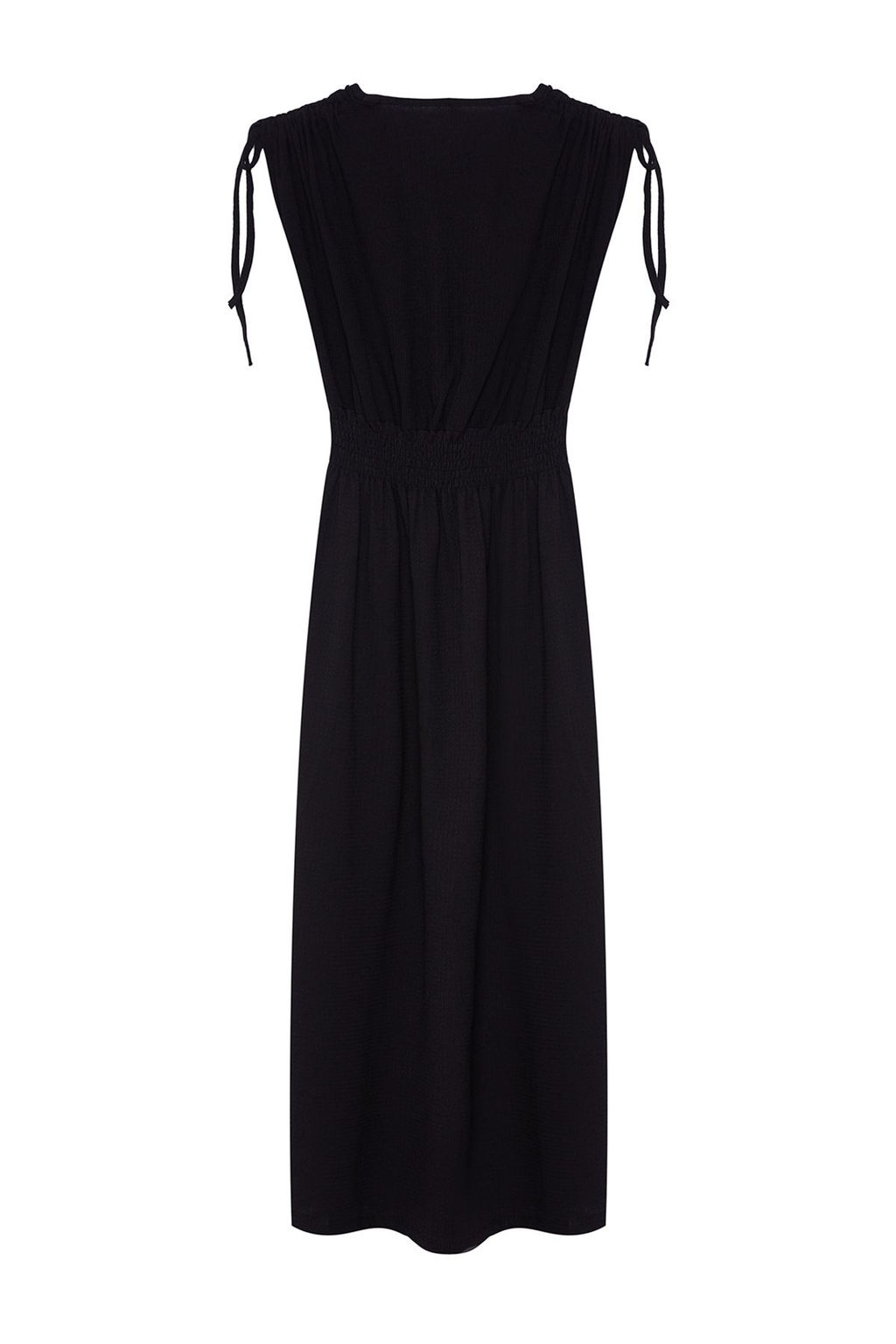 TRENDYOLMILLA Siyah Duz S?f?r Kol Kruvaze Skater/Belden Ac?lan Buzgulu Esnek Midi Elbise Orme TWOSS24EL01063  фото 14