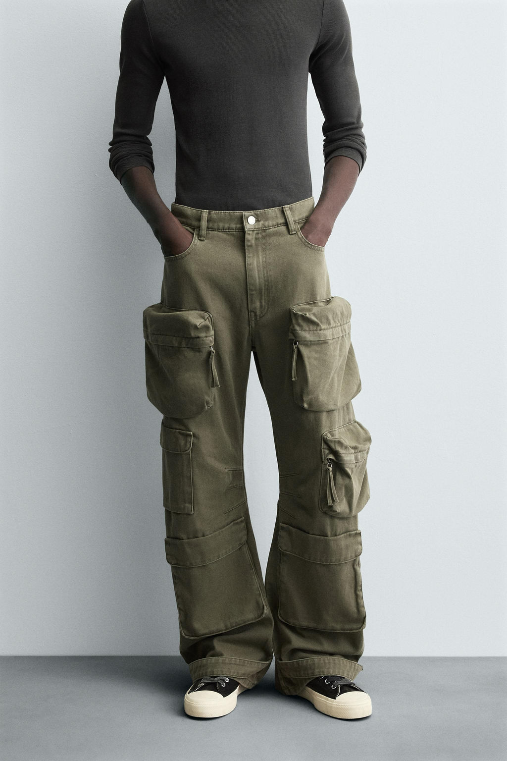 DENIM CARGO TROUSERS WITH POCKETS - Zara фото 2