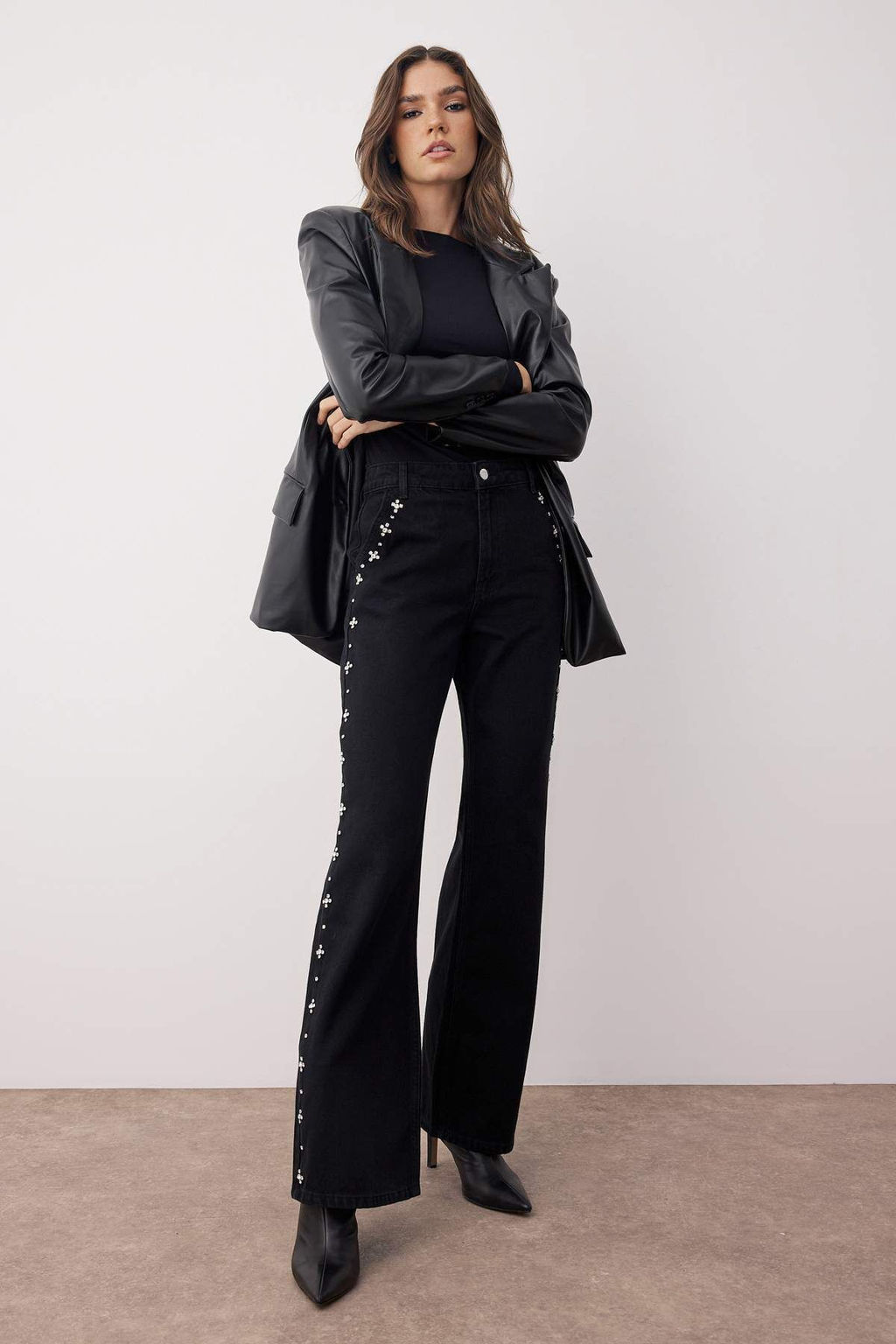 Siyah Yuksek Bel Tasl? Wide Leg Jeans TWOAW26JE00032 - Trendyolmilla фото 2