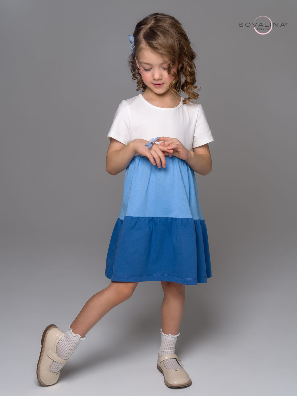 Платье Тия тофу-голубой-синий - Sovalina фото 8