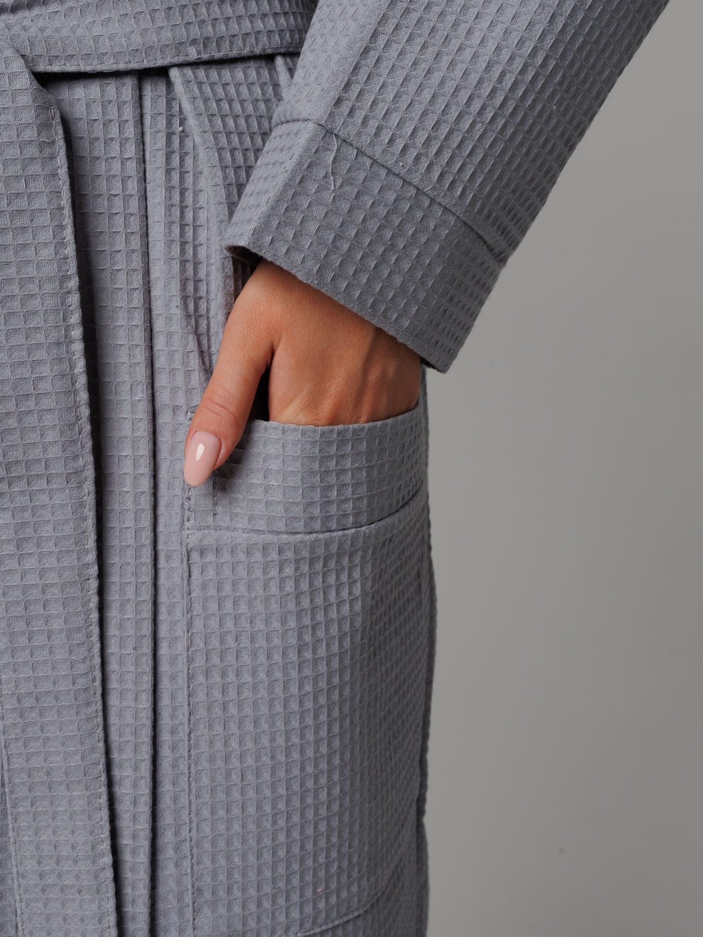 Женский вафельный халат с планкой серый В-02 (20)