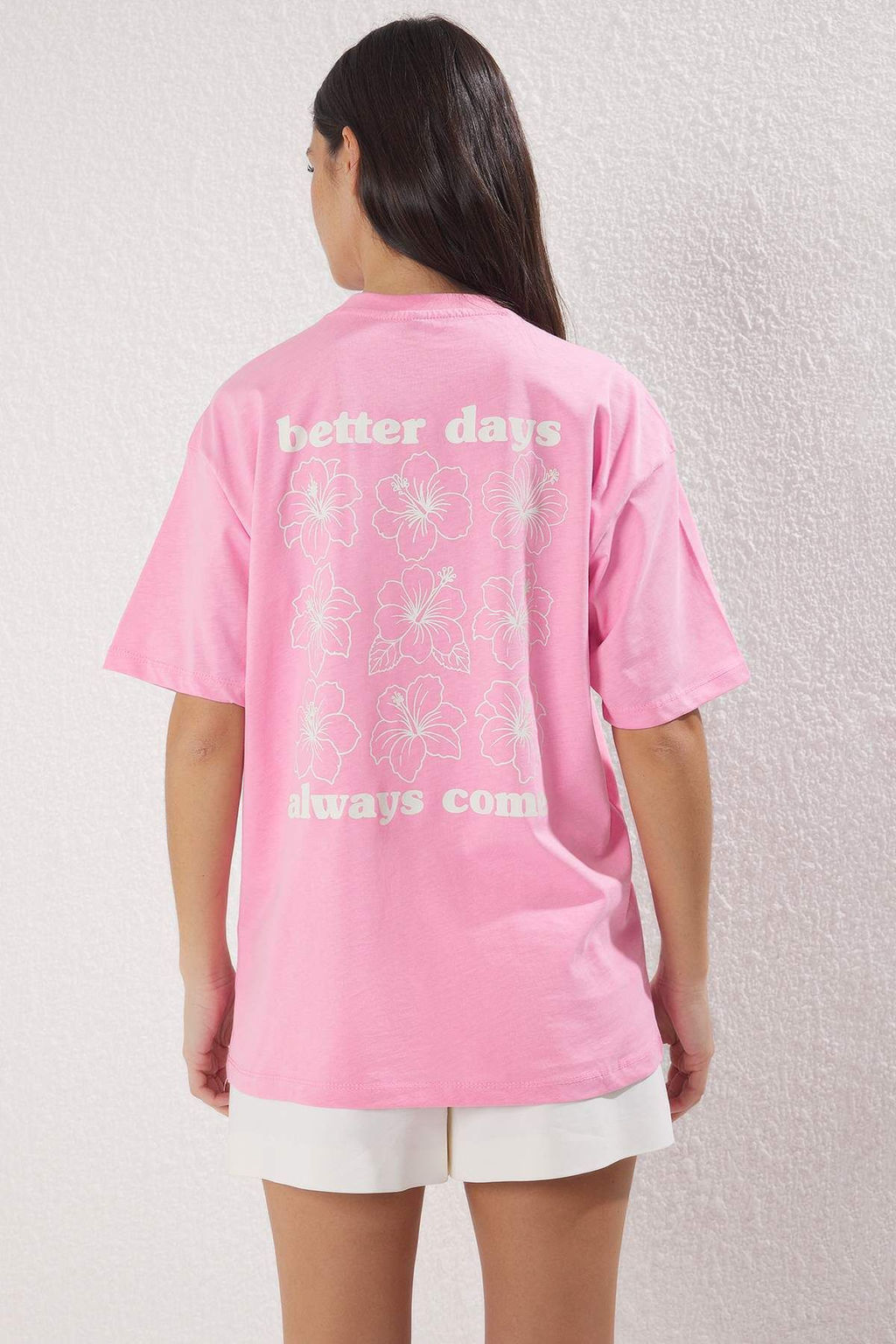 TRENDYOLMILLA Ac?k Mavi %100 Pamuk Oversize/Genis Kal?p On Arka Bask?l? Orme T-Shirt TWOSS25TS00059 фото 4