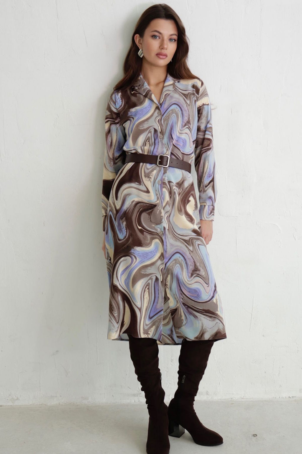 Платье-рубашка с английским воротником принт - Martichelli фото 33