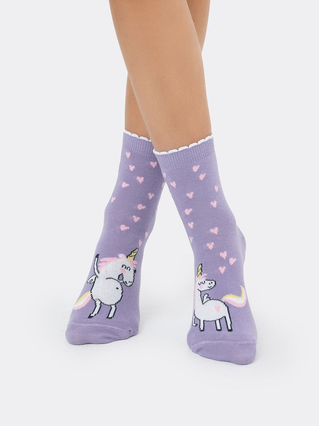 Цена за 5 пар! Детские высокие носки лавандового цвета с пикотом на борту - Mark formelle фото 2