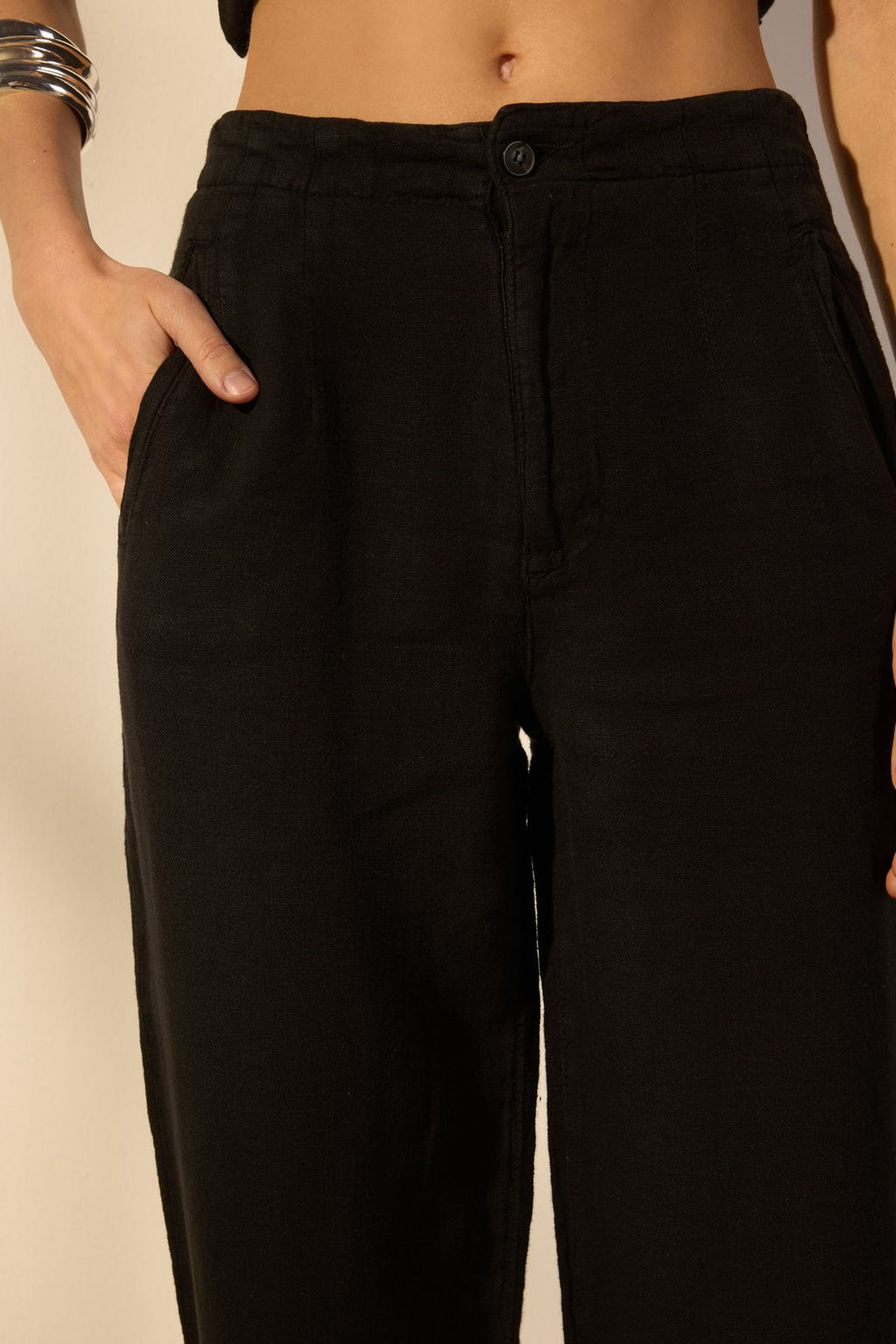 Siyah %100 Keten Yuksek Bel Cep Detayl? Straight Pantolon TWOSS25JE00245 - Trendyolmilla фото 3