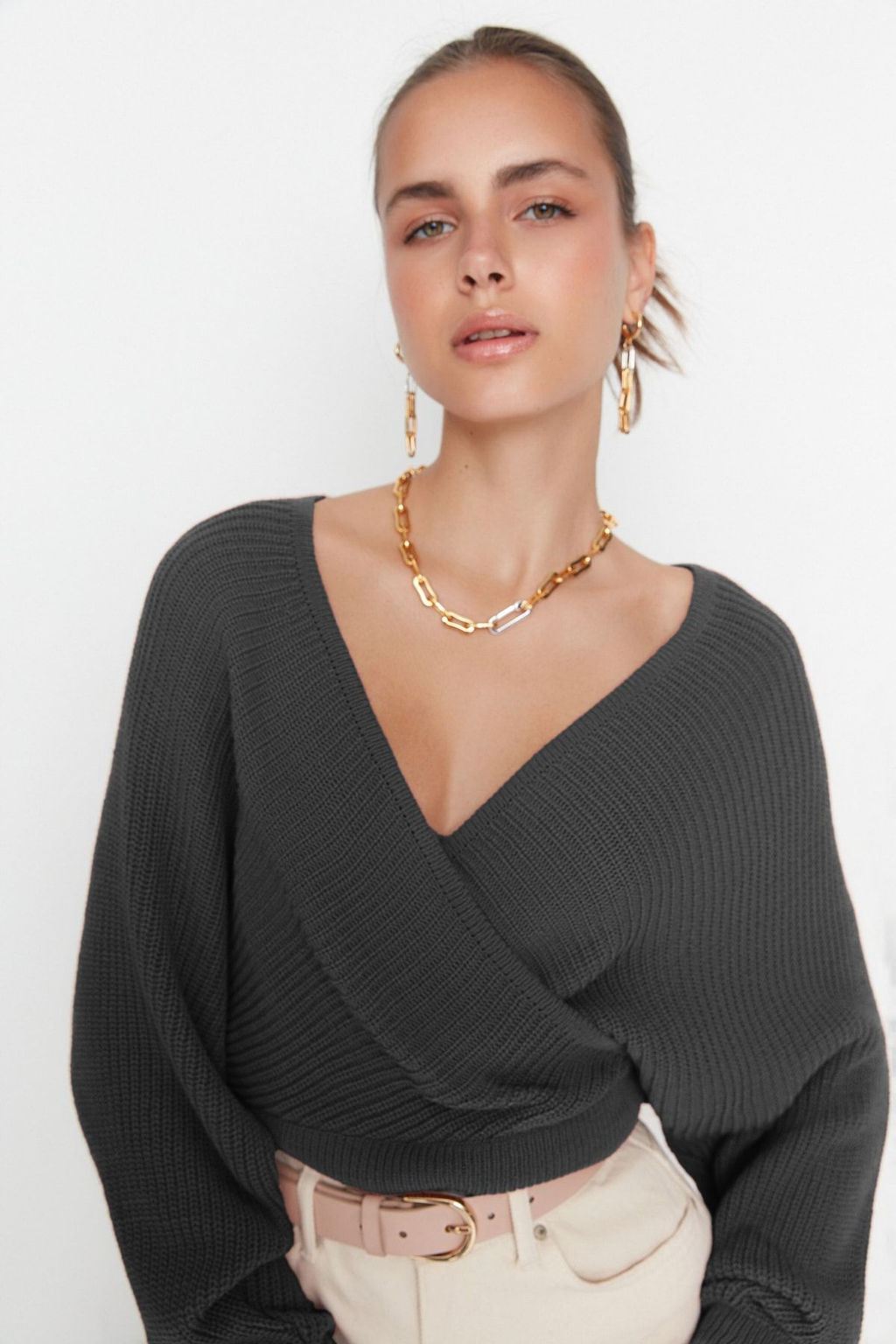 Antrasit Kruvaze Triko Kazak TWOAW21KZ1277