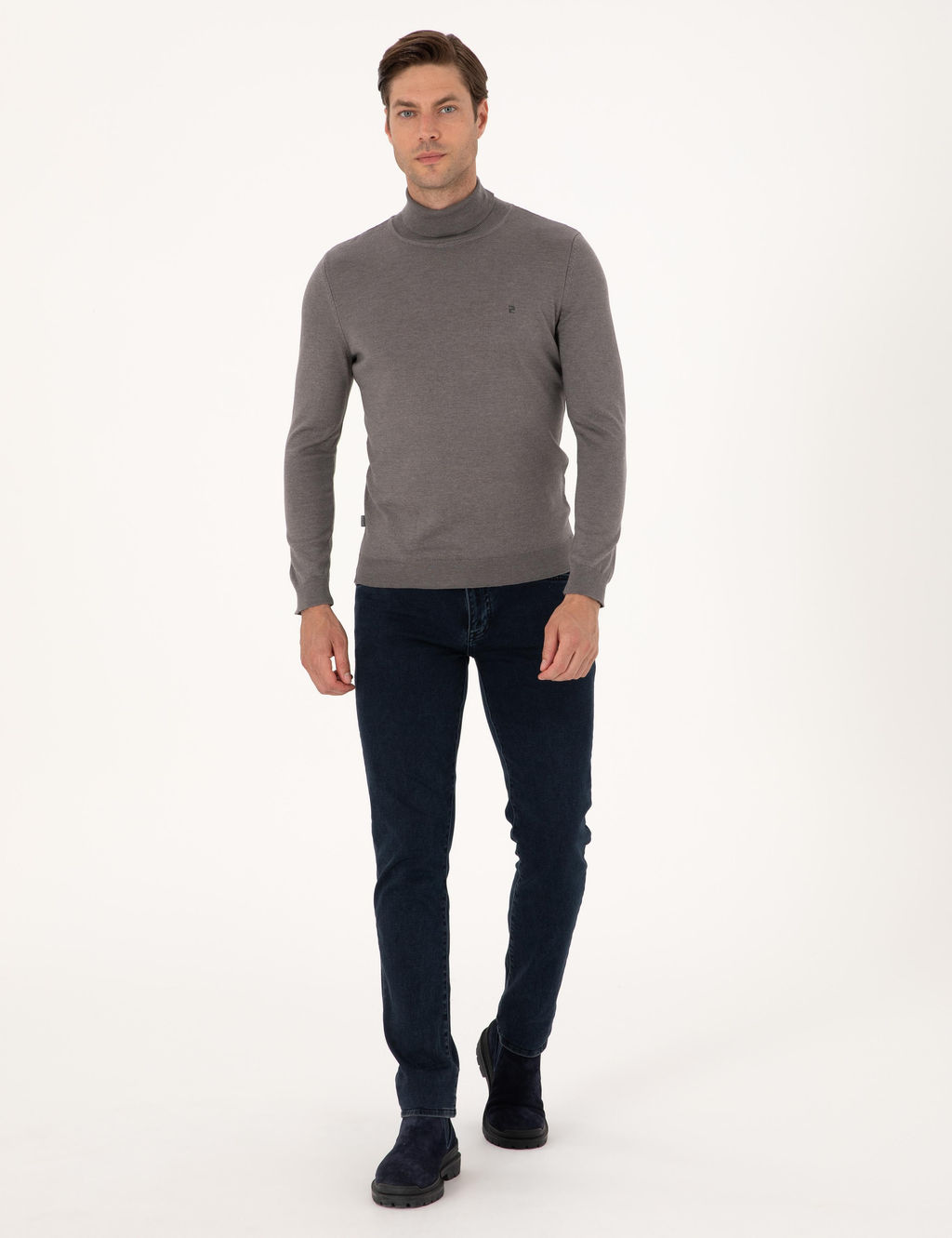 Gri Melanj Slim Fit Bal_k__ Yaka Basic Triko Kazak - Pierre cardin фото 4