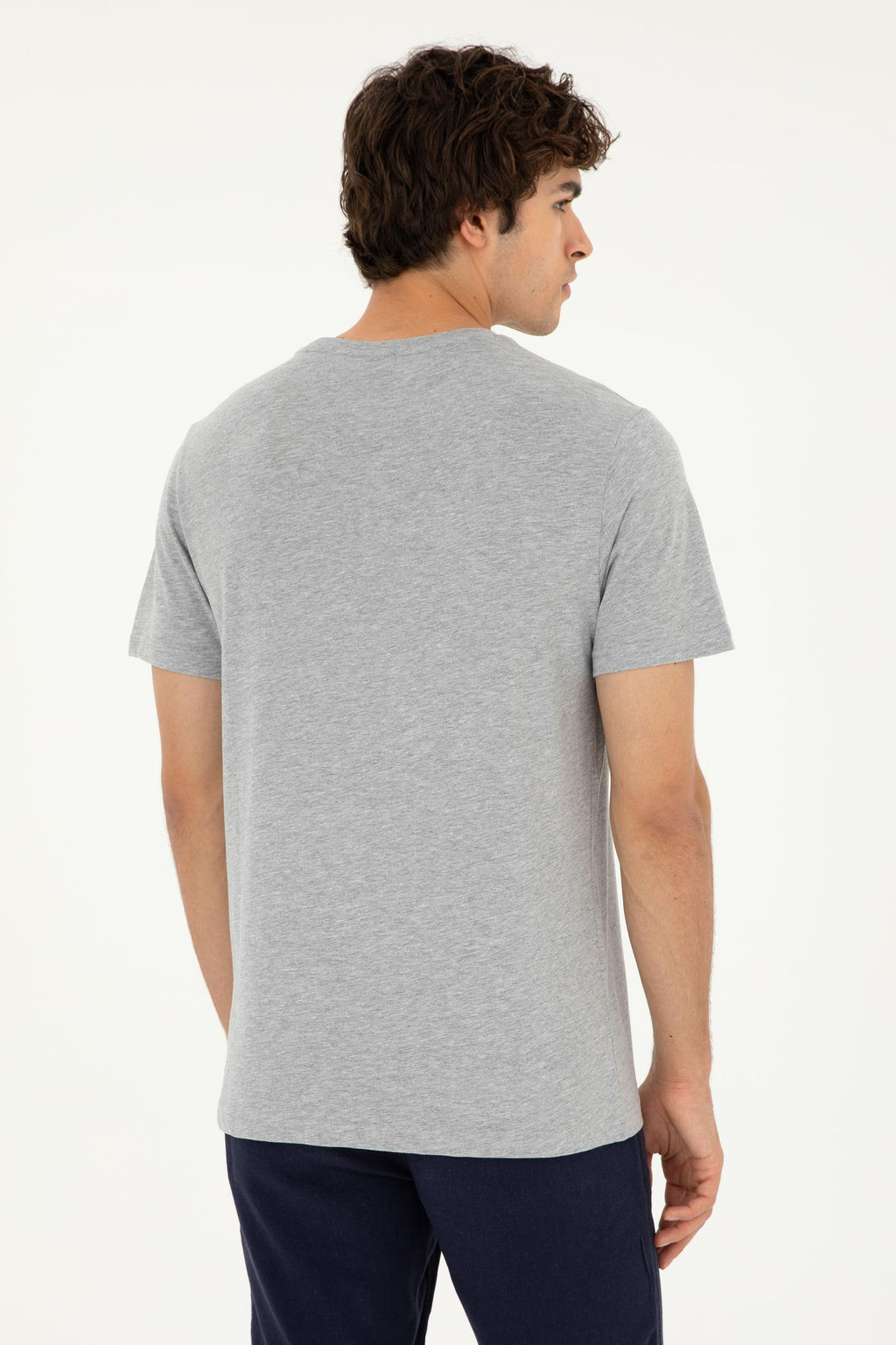 Erkek Regular Fit Bisiklet Yaka Gri Melanj Basic Ti__rt