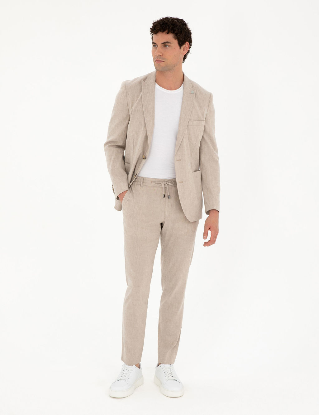 A__k Kahverengi Ekstra Slim Fit Keten Kar___ml_ Tak_m Elbise
