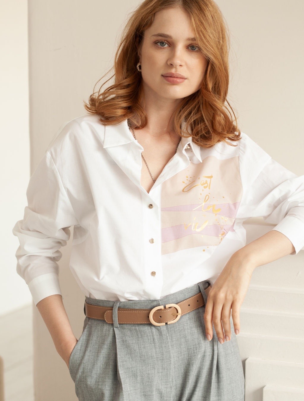 Блузка из 100% хлопкового поплина с принтом - Vilatte фото 6