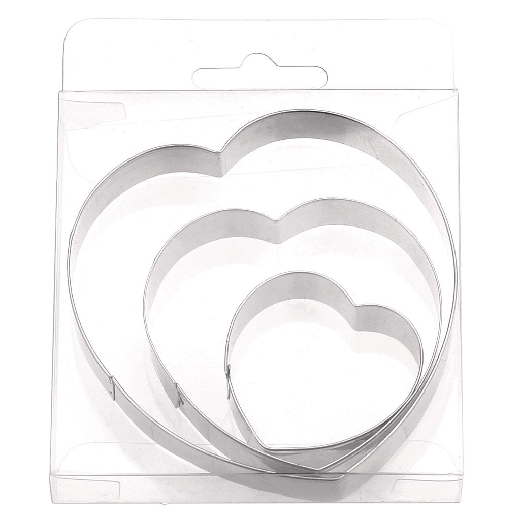 Форма для печенья из нержавеющей стали Сердце набор 3 штуки: 7,5х8х1,3см; 5,8х5,8х1,3см; 3,8х3,8х1,3см, в пластиковой коробке (Китай) - Домашняя мода фото 2
