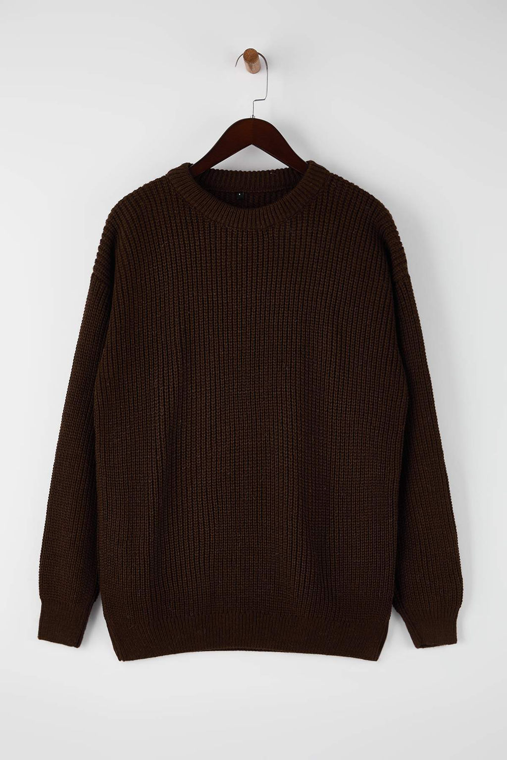 Kahverengi Oversize Bisiklet Yaka Duz Kazak TMNAW23KZ00189