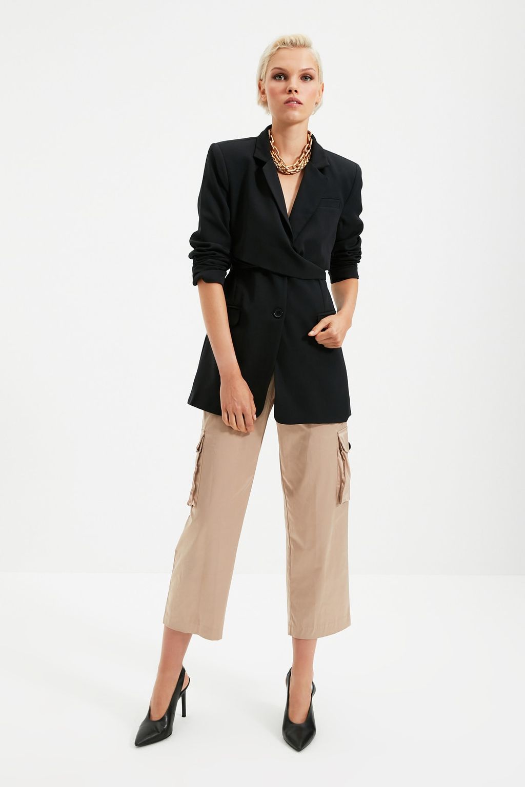 Siyah Kusakl? Regular Astarl? Kruvaze Kapama Dokuma Blazer Ceket TWOAW21CE0320
