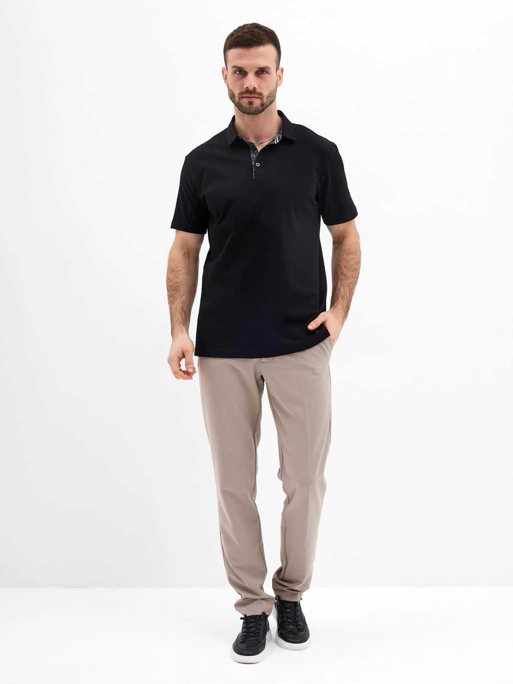 Джемпер мужской с воротником поло короткий рукав GREG G144-PO1246T-SAS5111 (черный)