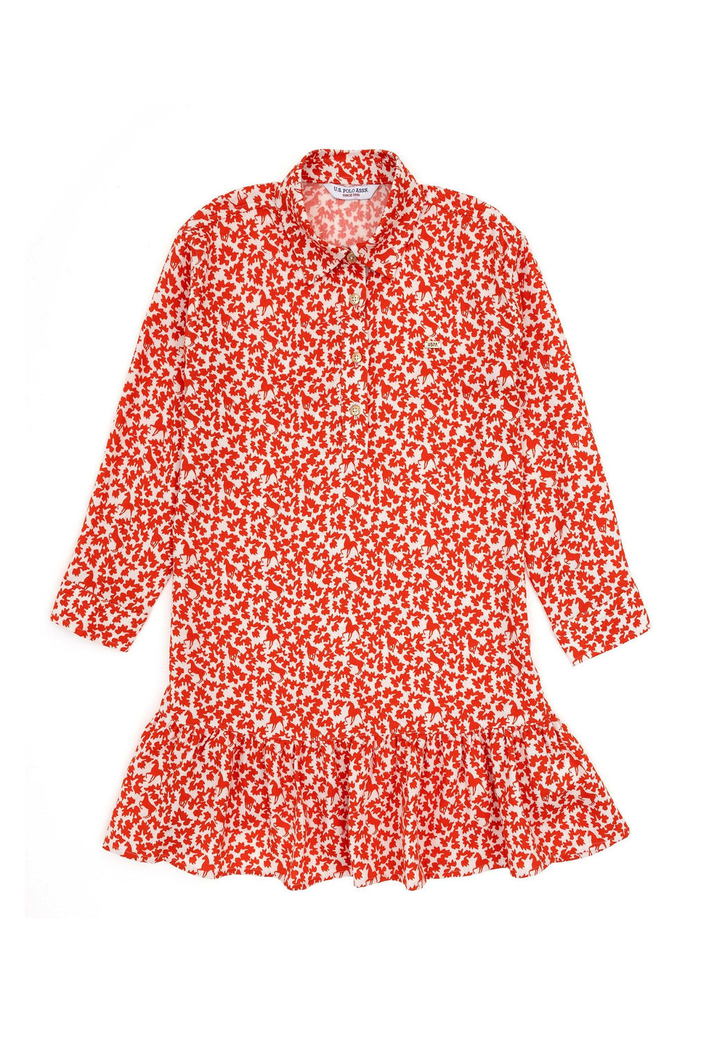 Оранжевое тканое платье для девочки - U.s. polo assn фото 2