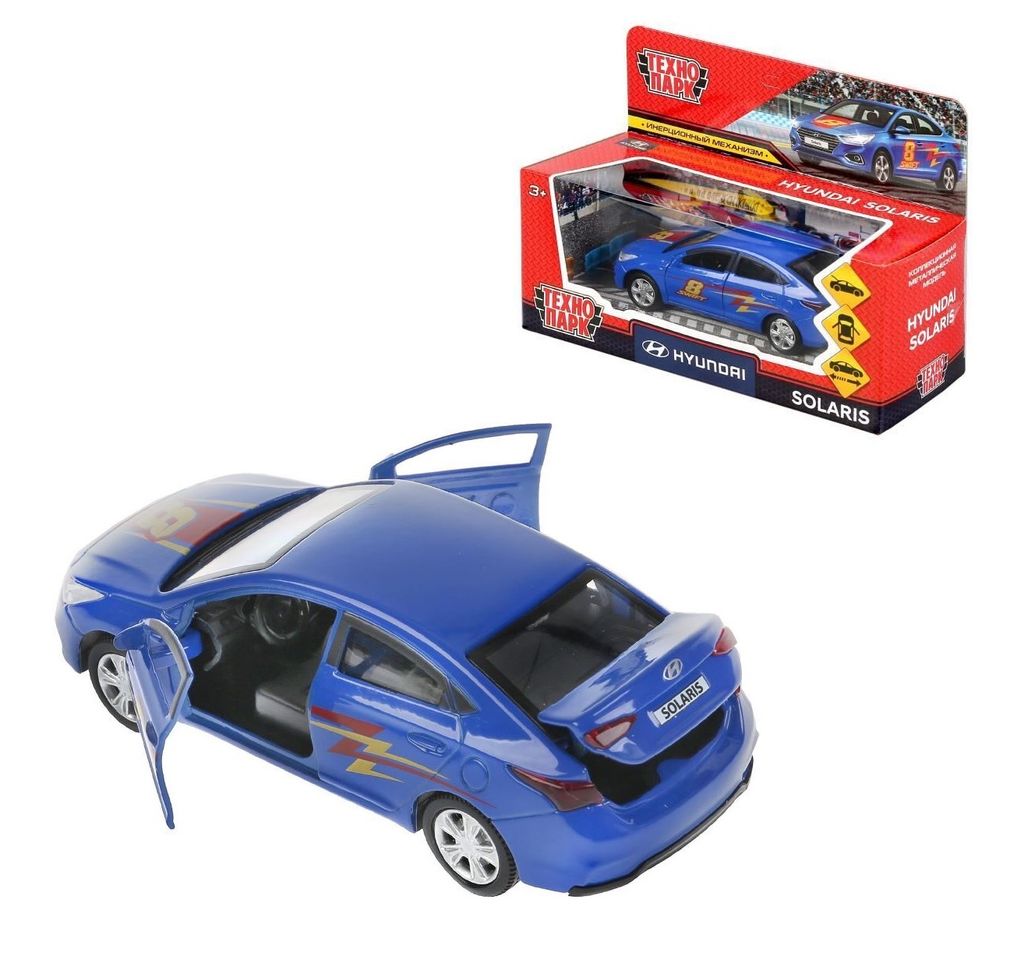 . Модель "Hyundai Solaris. Спорт" арт.SOLARIS2-12SRT-BU 12см, откр. двери, инерц.синий