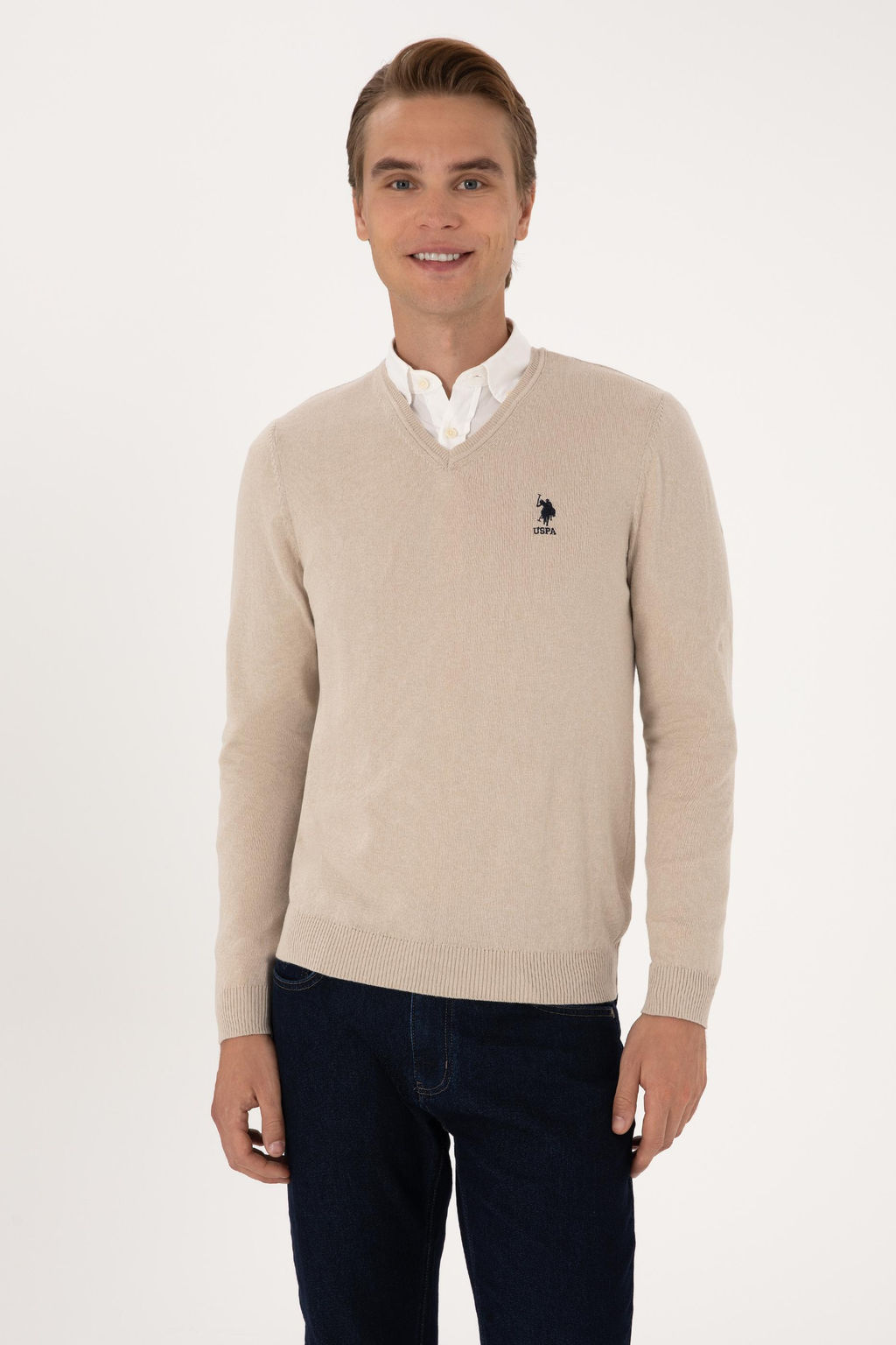 Erkek Slim Fit V Yaka Ta_ Melanj Basic Kazak - U.s. polo assn фото 3