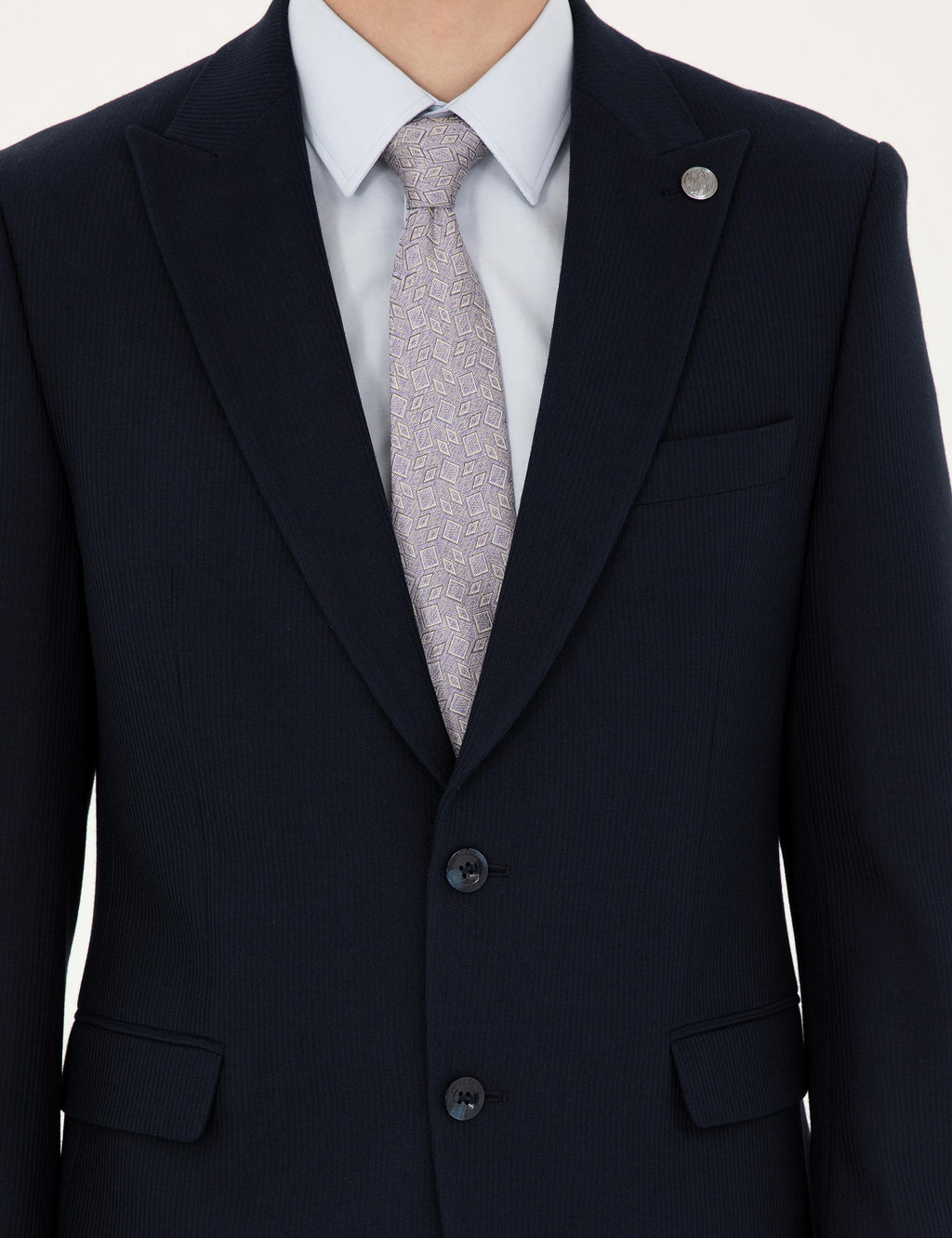 Lacivert Slim Fit _izgili Tak_m Elbise