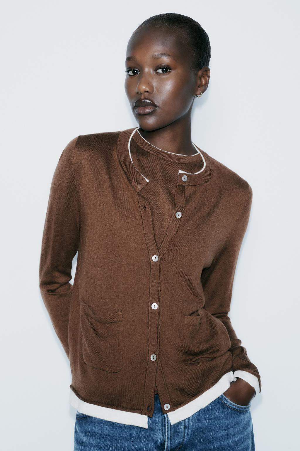 KNIT CARDIGAN WITH CONTRAST TRIMS - Zara фото 2