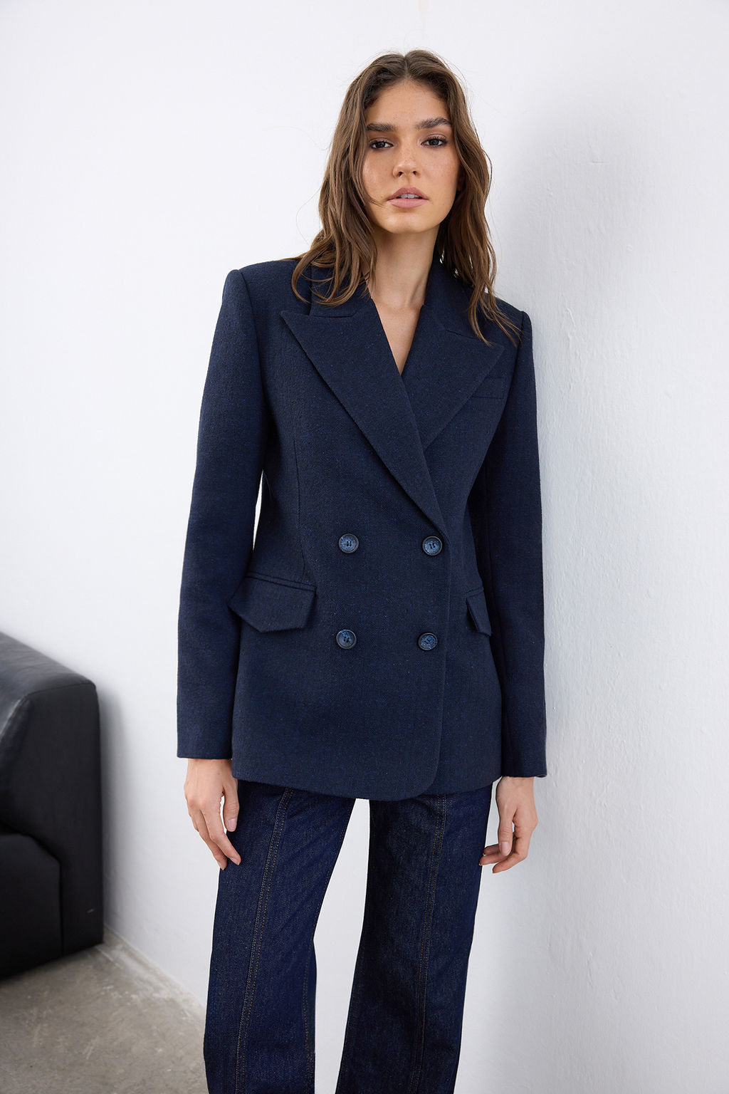 Lacivert Kase Bal?ks?rt? Kruvaze Kapama Normal Kal?p Dokuma Blazer Ceket TWOAW26BC00037 - Trendyolmilla фото 2