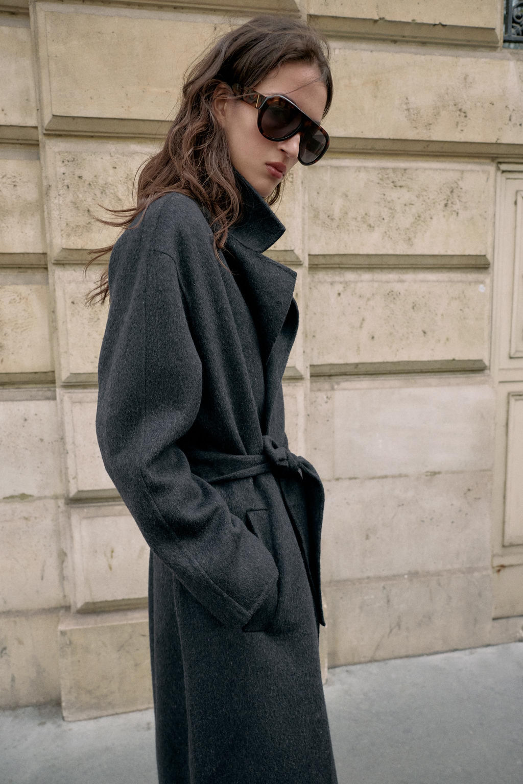 LONG WOOL COAT WITH BELT - Zara фото 4