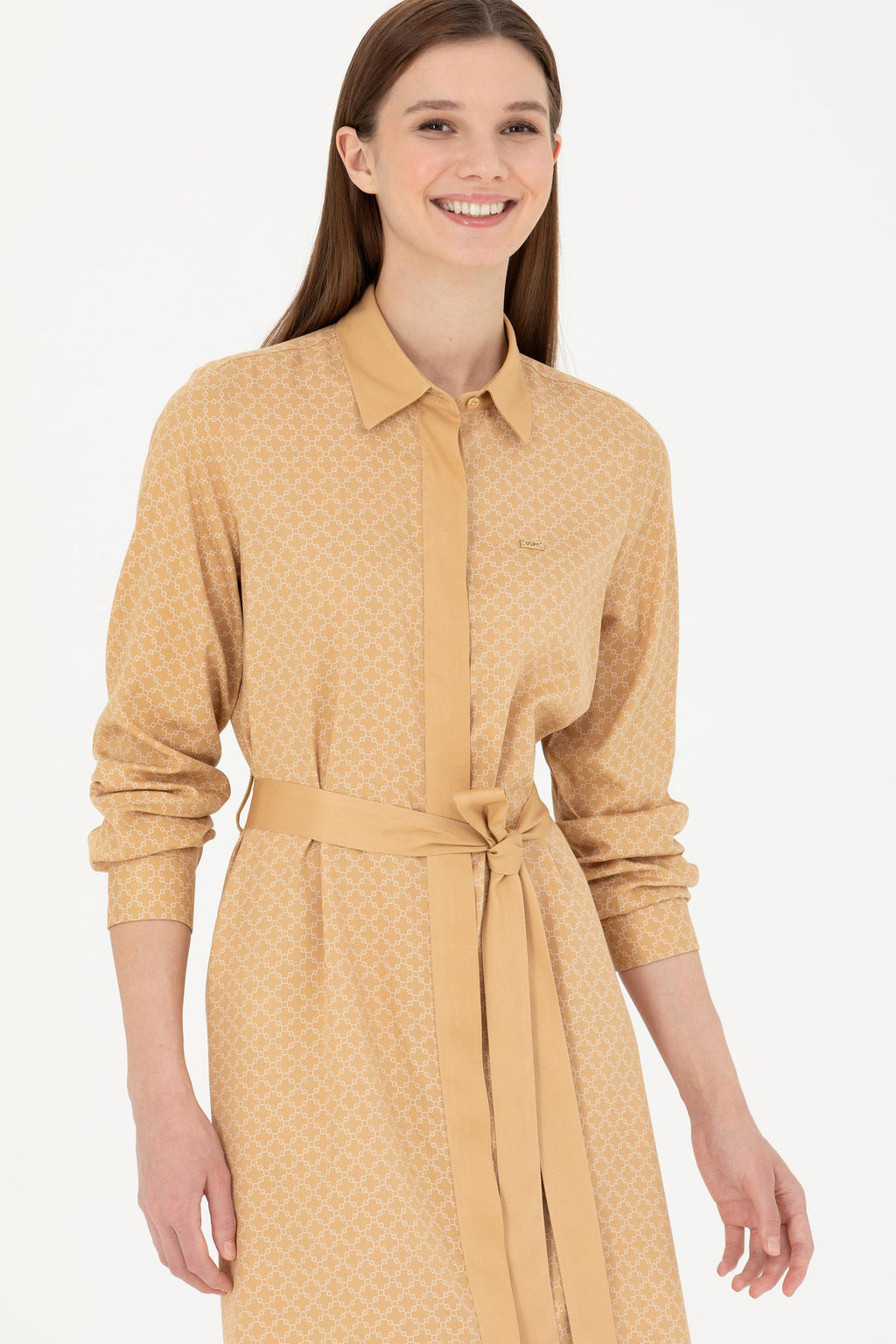 Женское тканое платье песочного цвета - U.s. polo assn фото 10