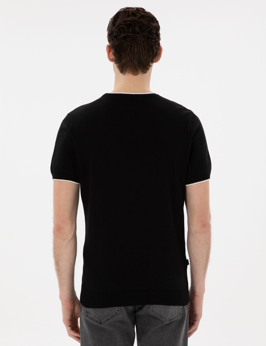Siyah Slim Fit Bisiklet Yaka Triko Ti__rt