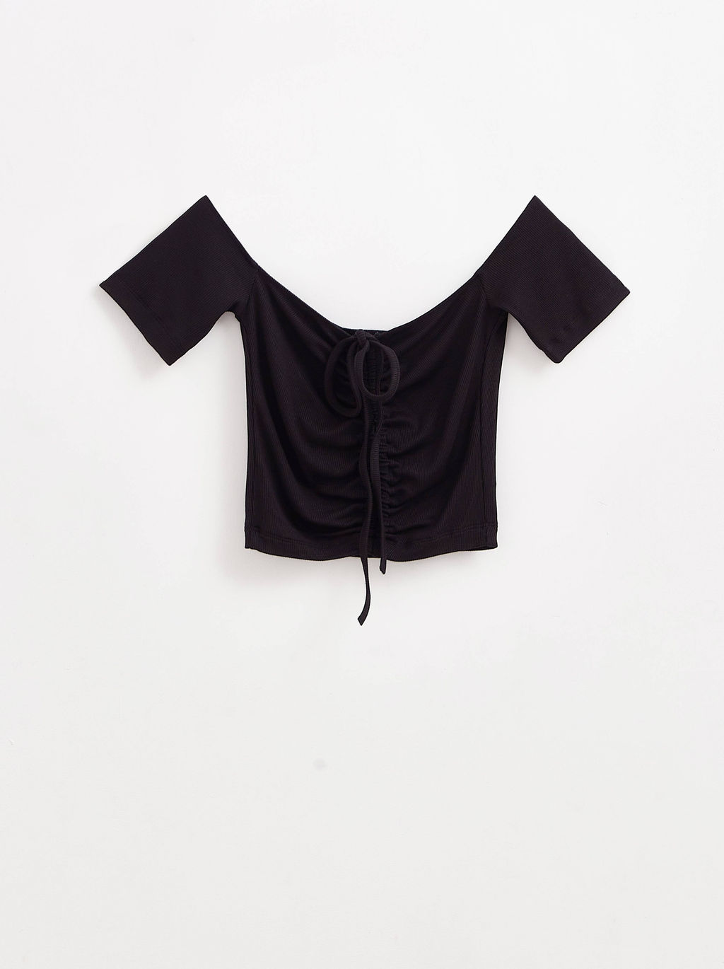 CONTE Укороченный топ в рубчик с отрытыми плечами и сборкой LD 2632 black - Conte elegant фото 7