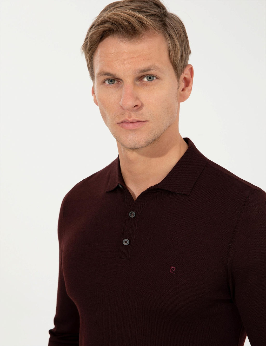 Bordo Regular Fit Polo Yaka Y_n Kar___ml_ Basic Triko Kazak - Pierre cardin фото 3