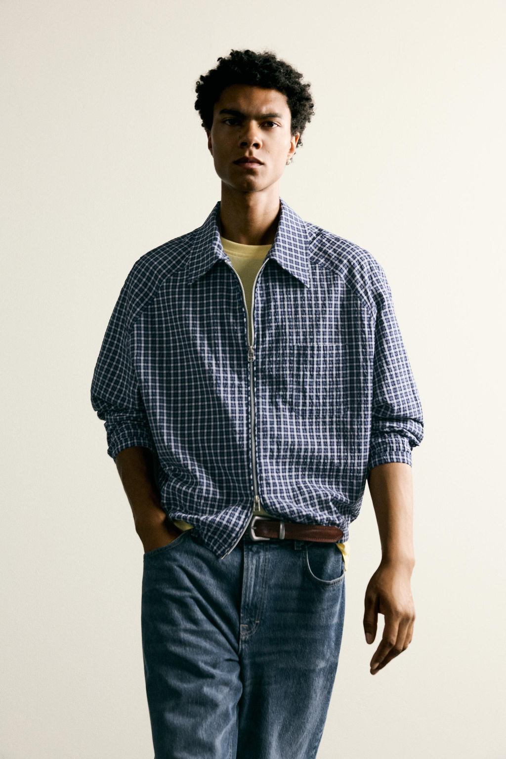 SOBRECAMISA CUADROS RELIEVE / Azul - Zara фото 6