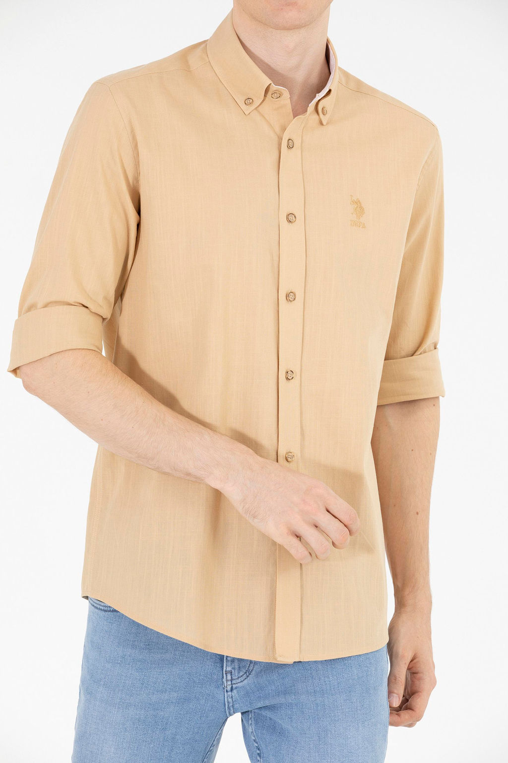U. S. Polo Assn Мужская рубашка светло-коричневого цвета с длинным рукавом - U.s. polo assn фото 6