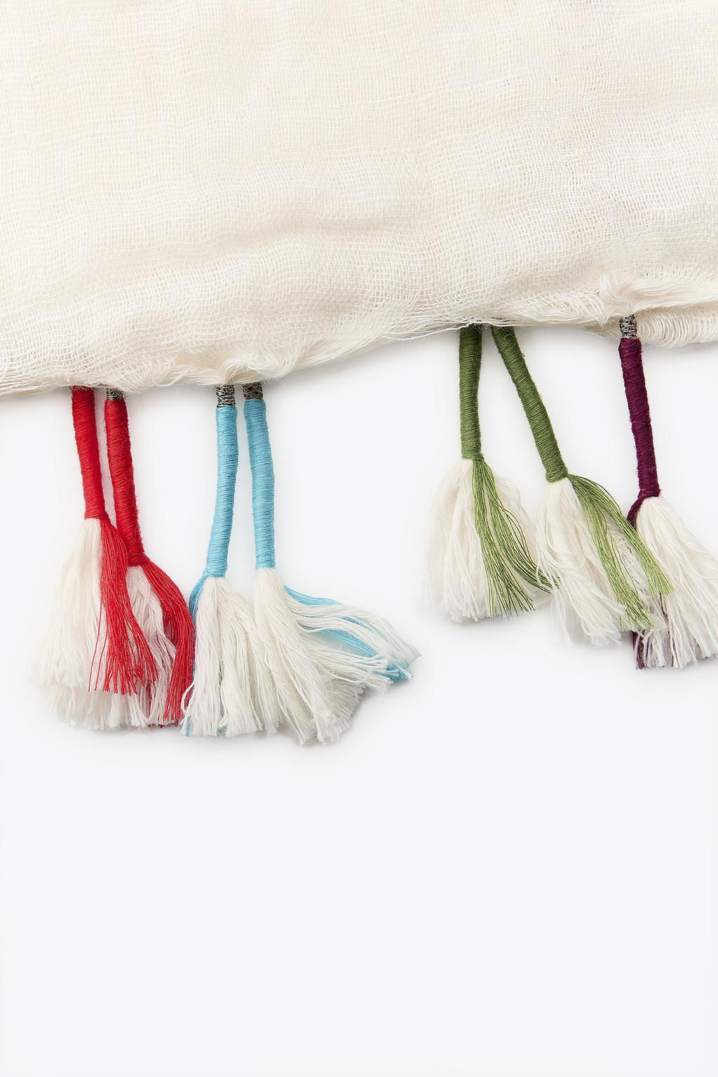 LINEN SCARF WITH POMPOMS - Zara фото 4