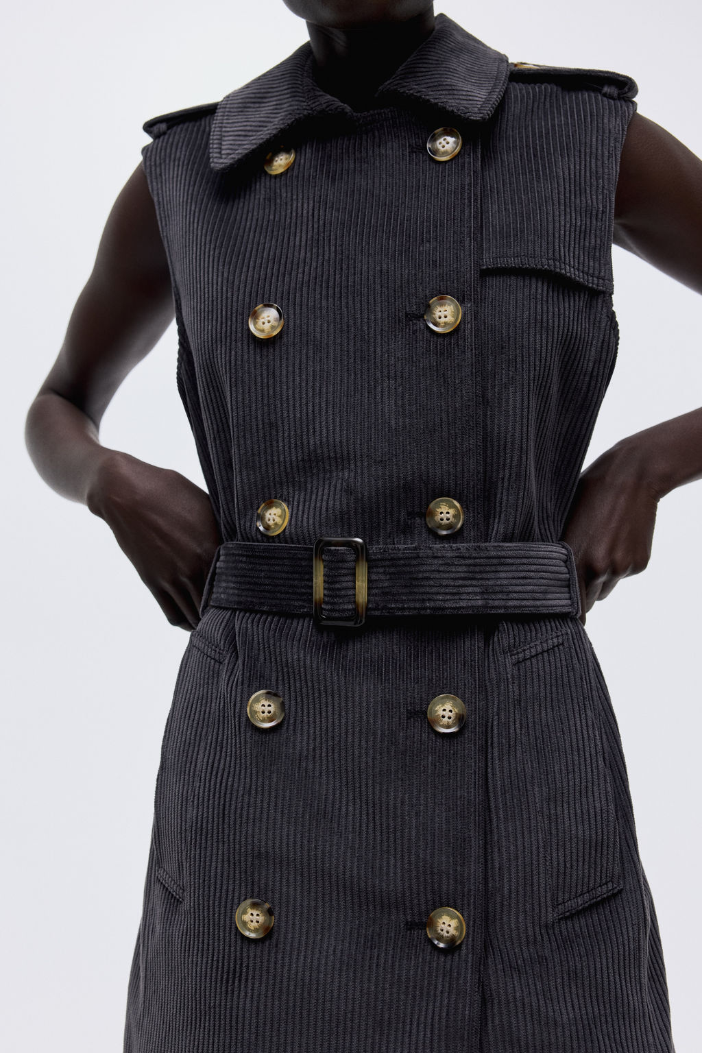 Sleeveless corduroy trench coat - H&m фото 7