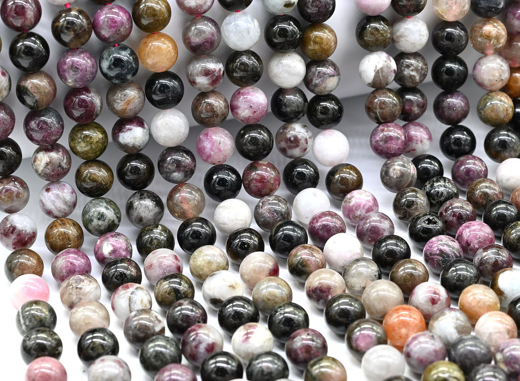 Бусины из турмалина шарик 8,5мм, 39см, 47 бусин Радуга камня