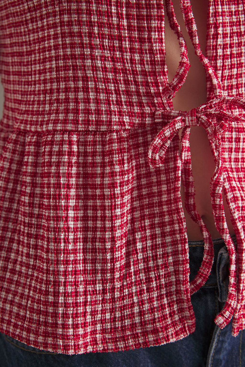 K?rm?z? Potikare Desenli Baglama Detayl? Kolsuz Esnek Orme Bluz TWOSS25BZ00410