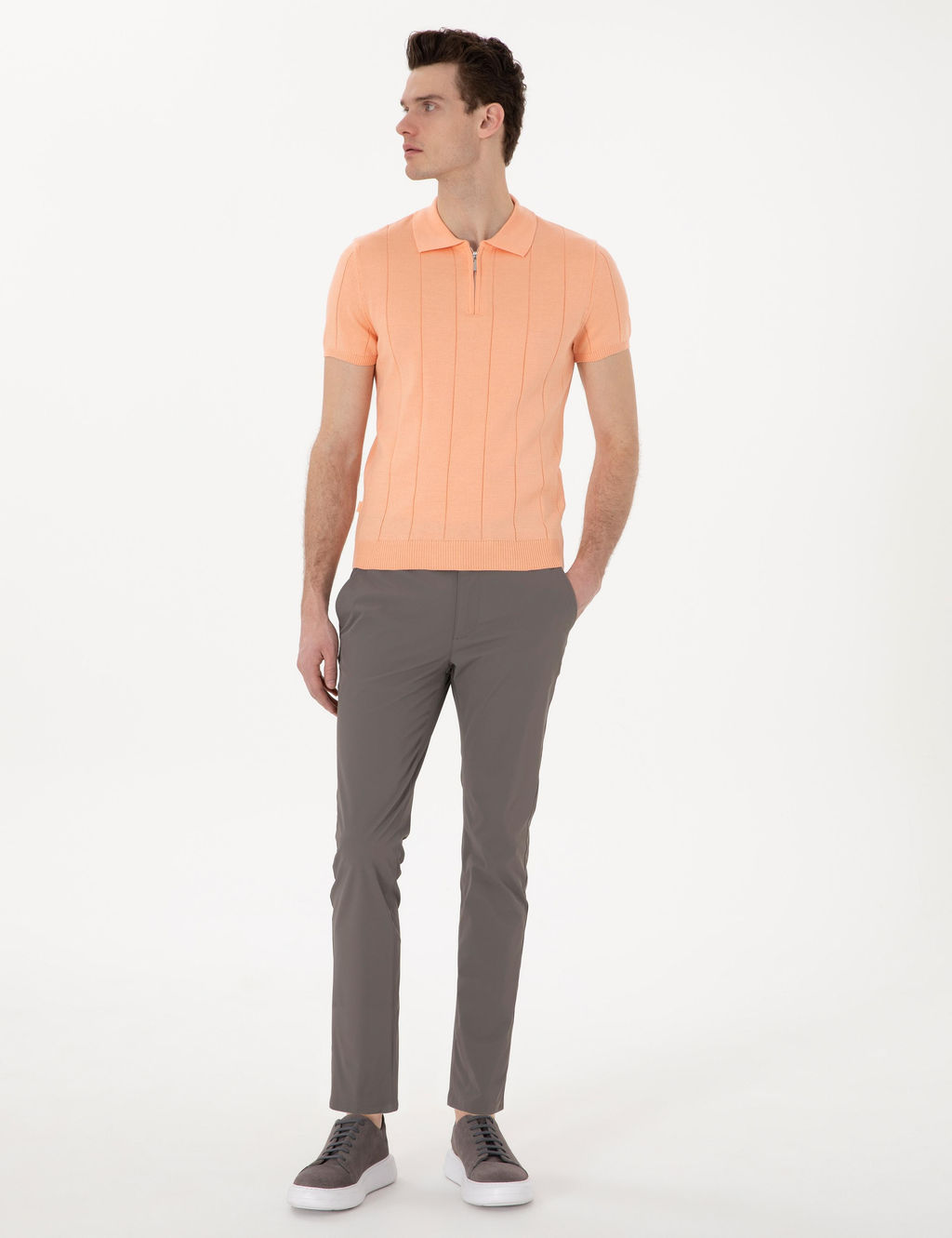 Pembe Slim Fit Fermuarl_ Polo Yaka Triko Ti__rt - Pierre cardin фото 4