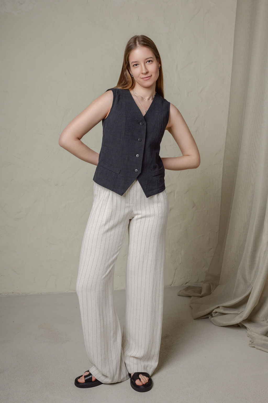 100% ЛЁН стильный жилет полуприлегающий